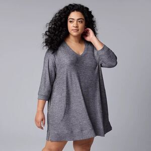 Women's Simply Vera Vera Wang Sleepshirt Size XL Gray  3/4 Sleeve Crewneck NWT